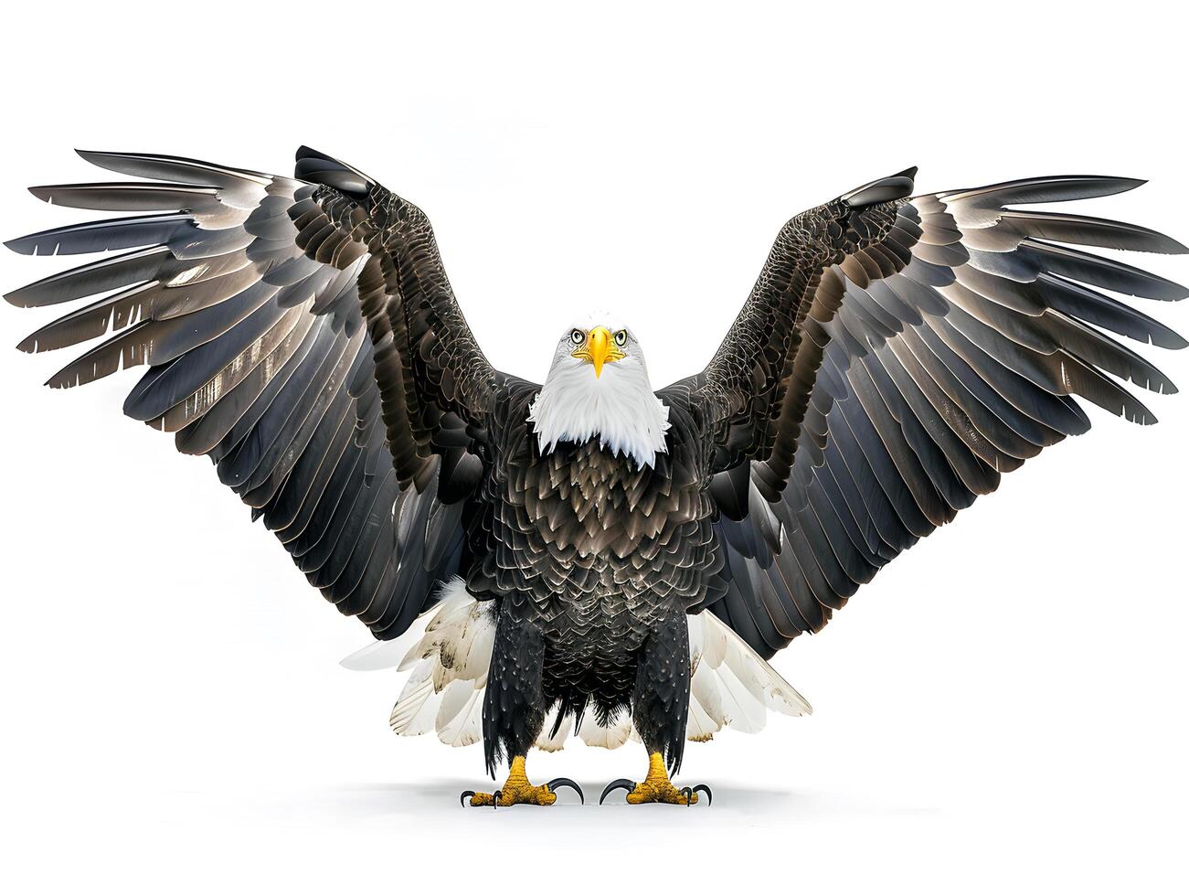 bald eagle with wings spread wide, isolated on a white background photo