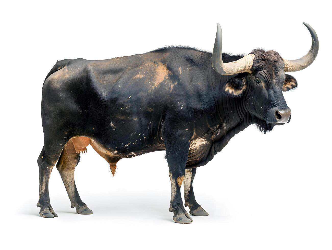 Black buffalo isolated on white background photo