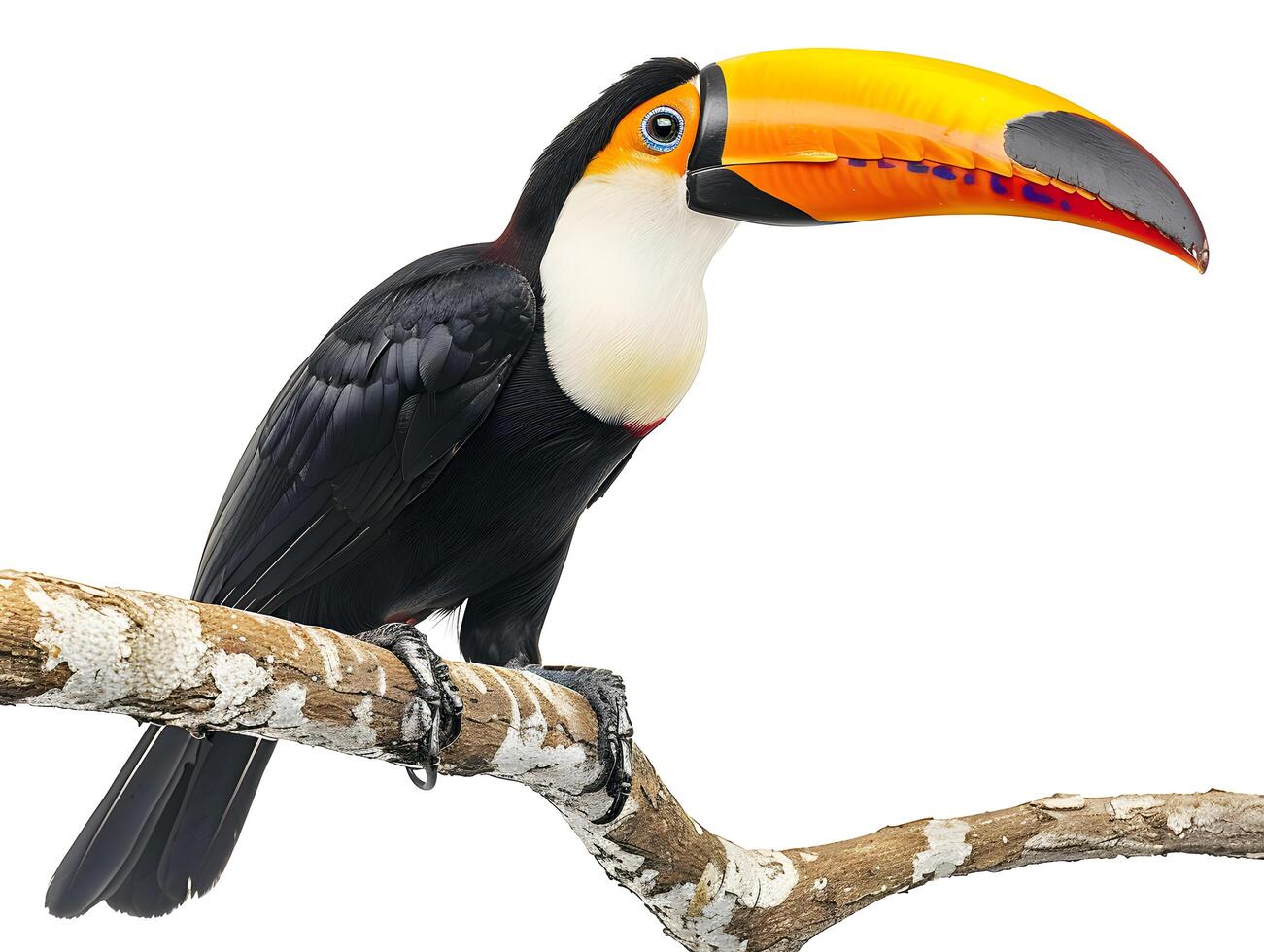 Toco toucan perched on a branch, isolated on white background photo