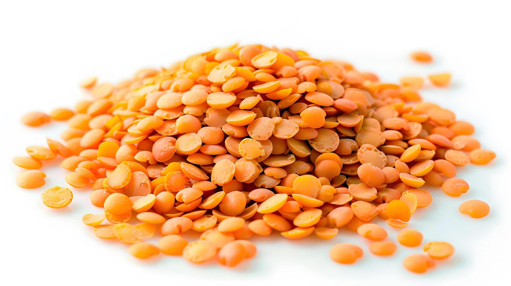 pile of red lentils scattered on a white background photo