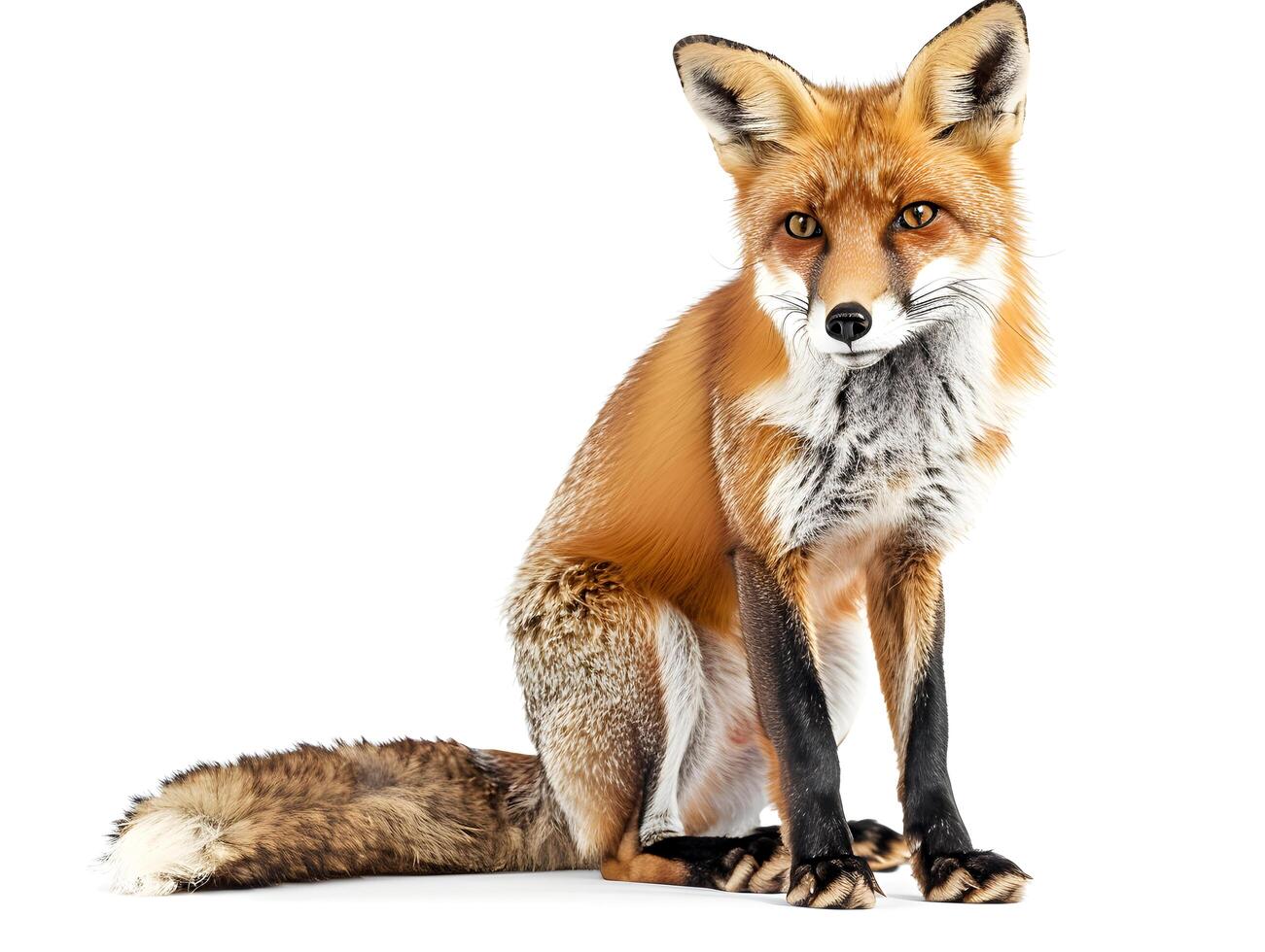 Red fox sitting, isolated on a white background photo
