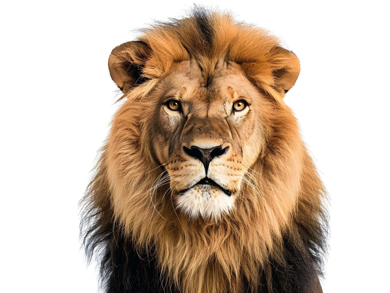Lion close-up portrait, isolated on a white background photo