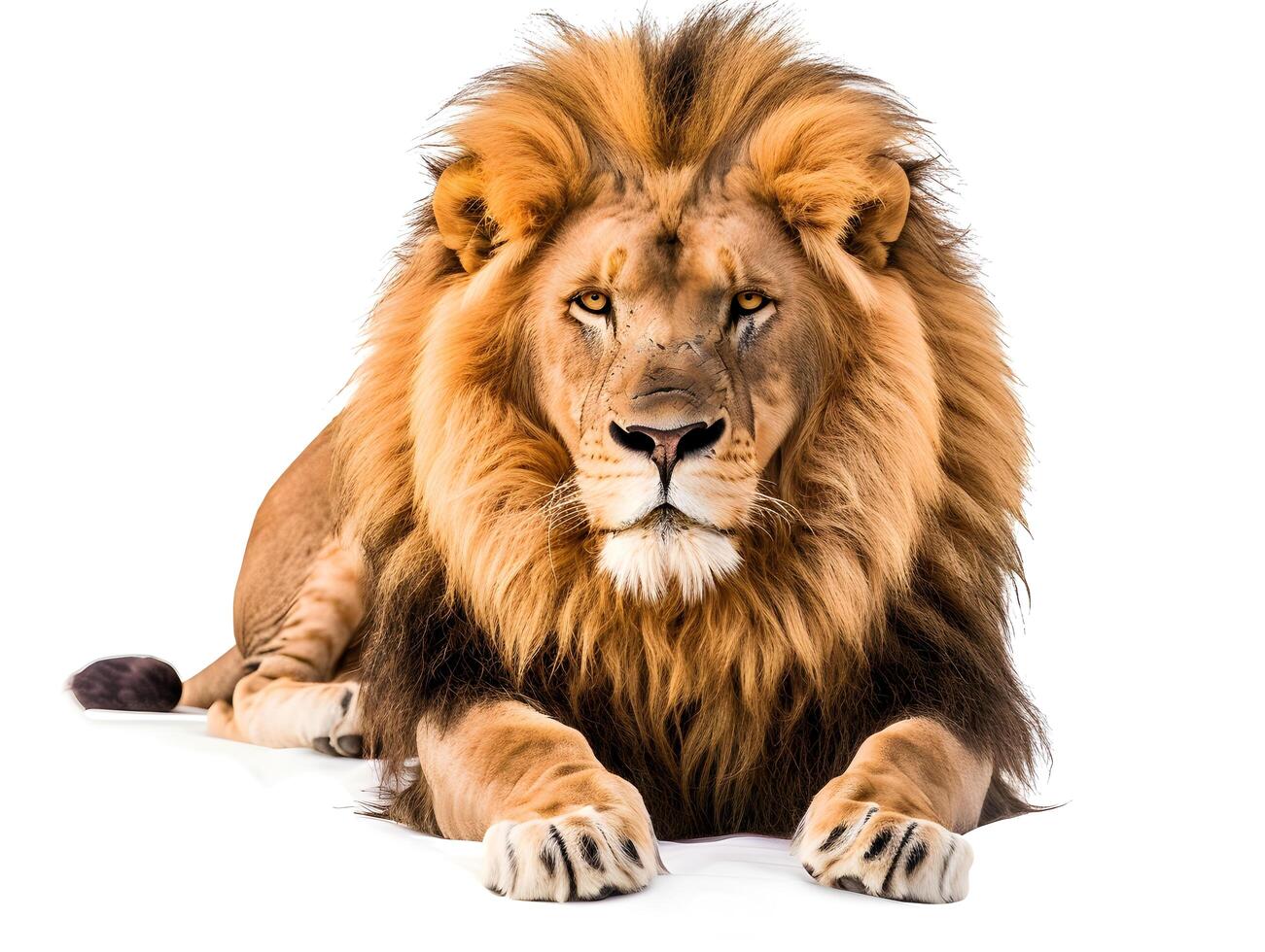 Male lion lying down, isolated on a white background photo