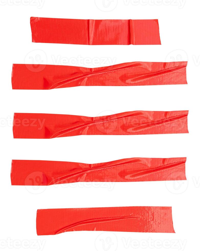Top view set of red adhesive vinyl tape or cloth tape stripes isolated on white background with clipping path photo