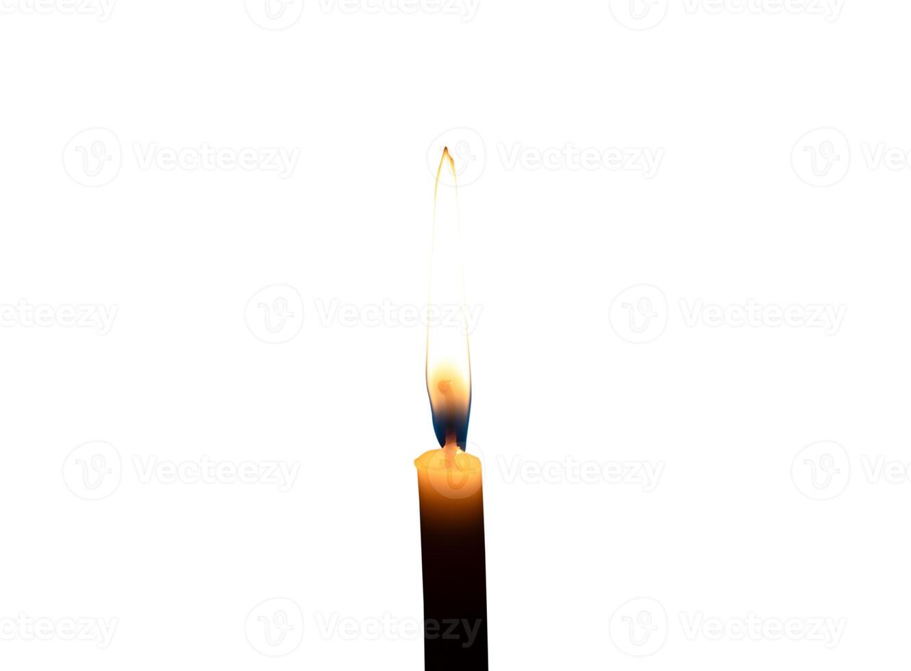 A single burning candle flame or light glowing on a small white candle isolated on white background with clipping path photo