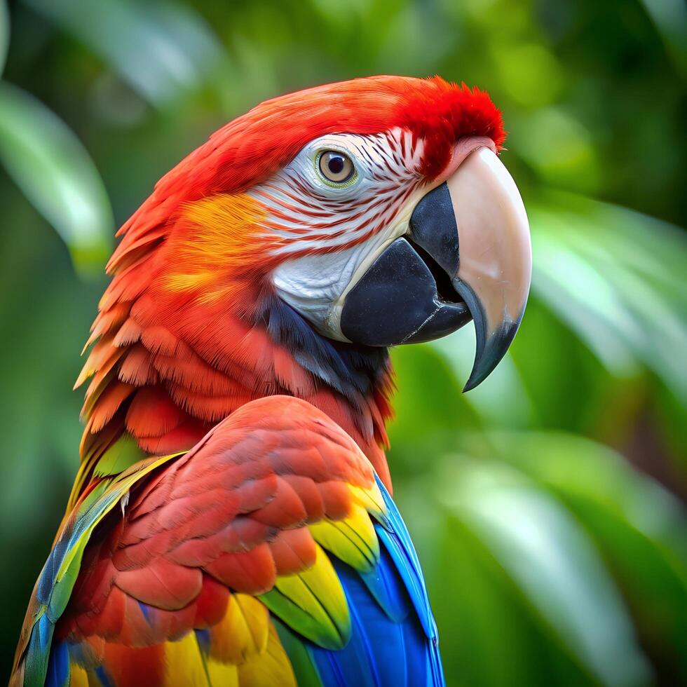 A Macaw Bird in a Tropical Forest looking into the camera photo