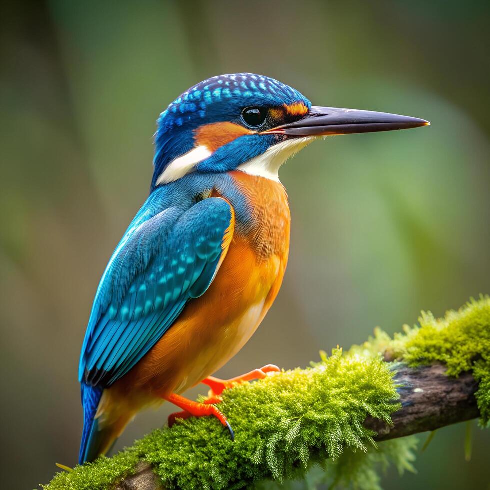 A Kingfisher bird Standing on a tree Branch photo