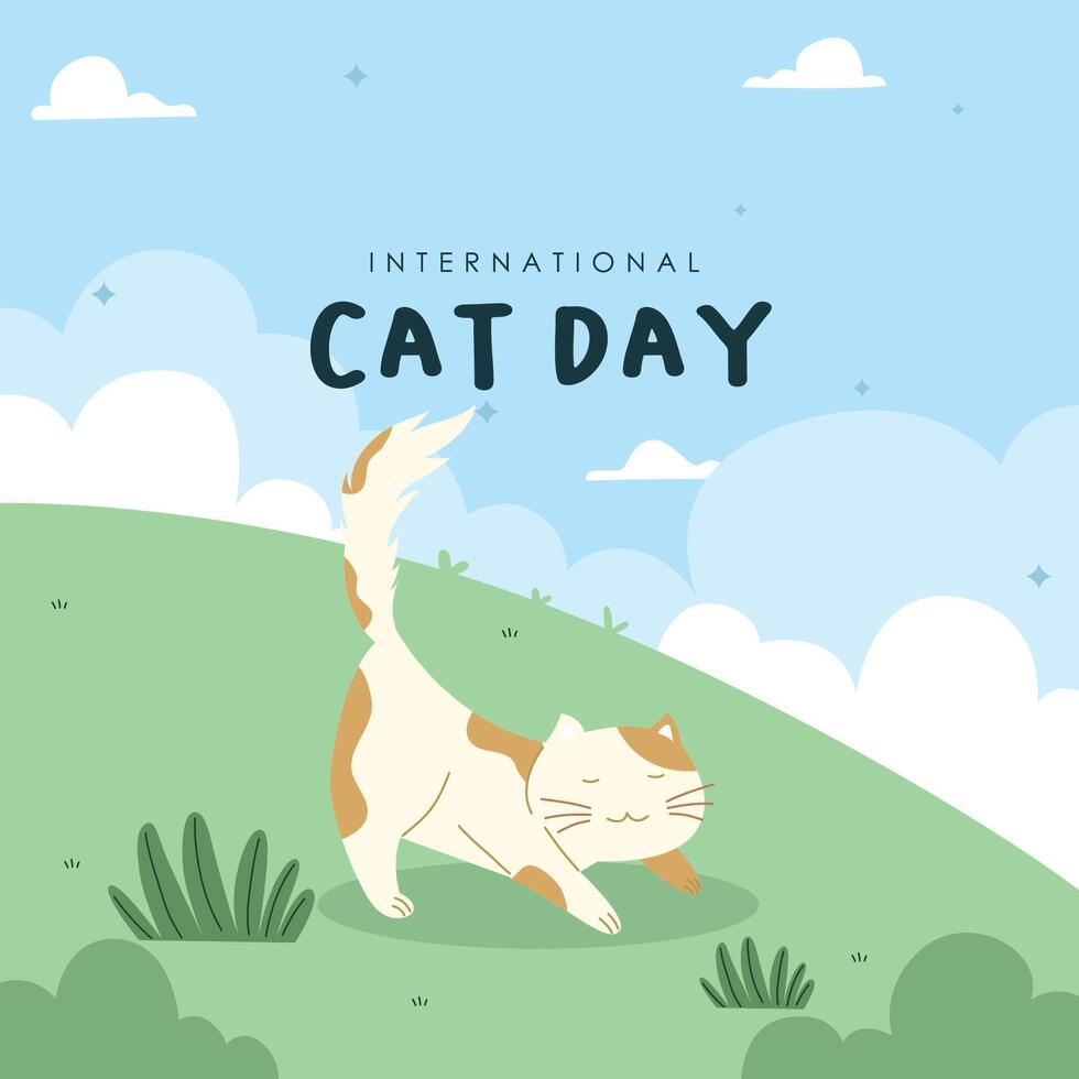 INTERNATIONAL CAT DAY HAND DRAWN ILLUSTRATION vector