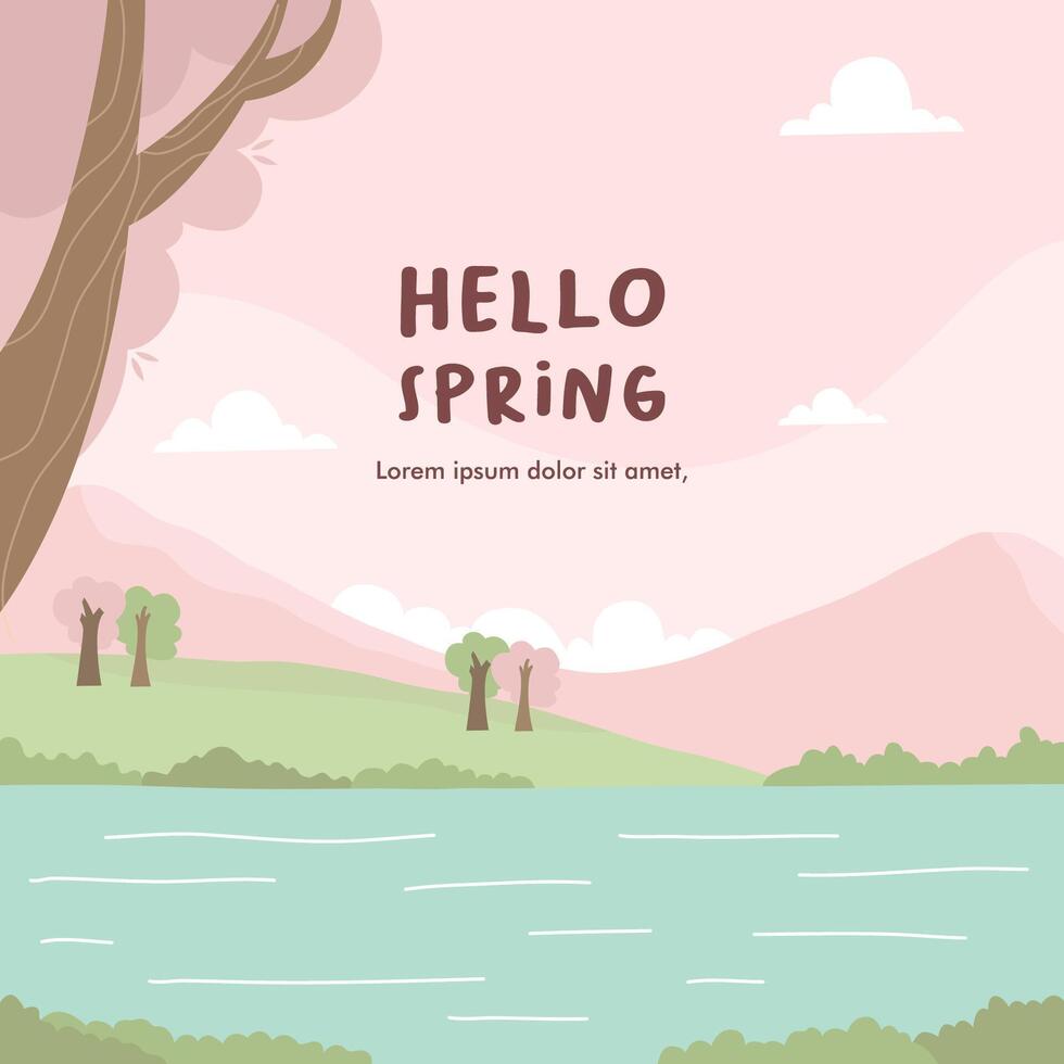 ILLUSTRATION SPRING TEMPLATE WITH NATURAL VIEW vector