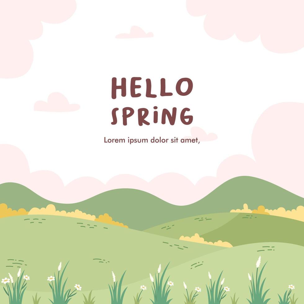 ILLUSTRATION HELLO SPRING WITH NATURAL BACKGROUND vector