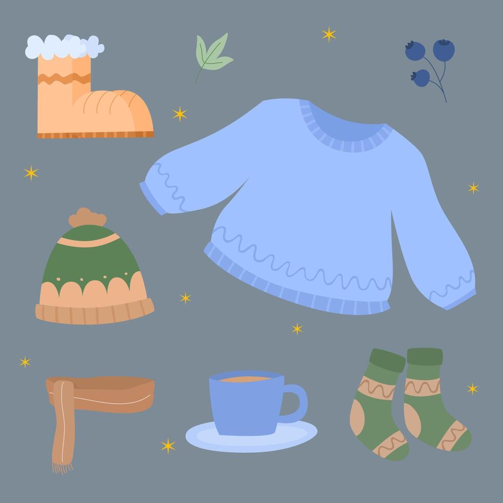 flat elements collection for winter season vector