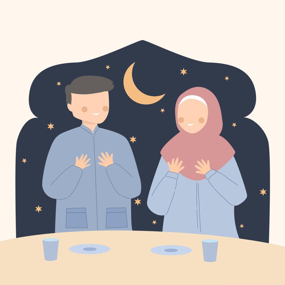 Couple pray for iftar vector