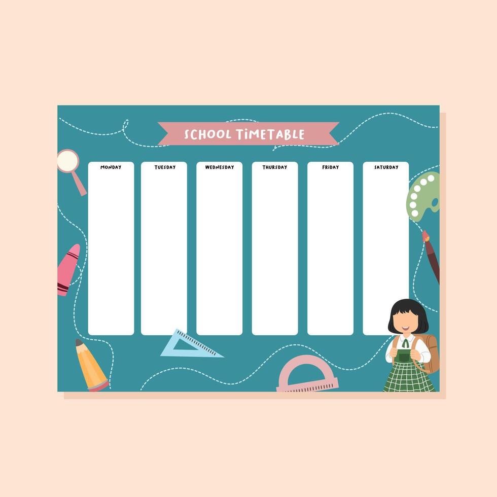 School Timetable Template Kids Planner vector