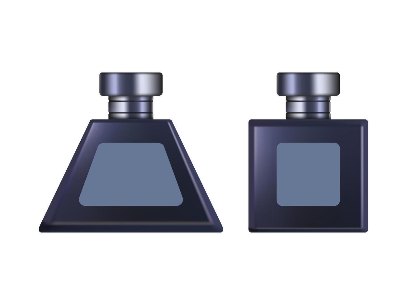 Set perfume glass bottle mockup, blank cosmetic bottles template. Package design. Realistic 3d illustration isolated on white background. vector