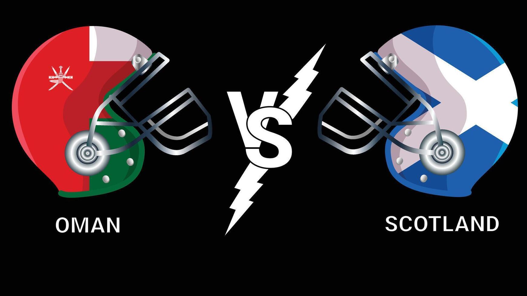 Oman vs Scotland 3D Illustration of Cricket Helmets and Flags vector