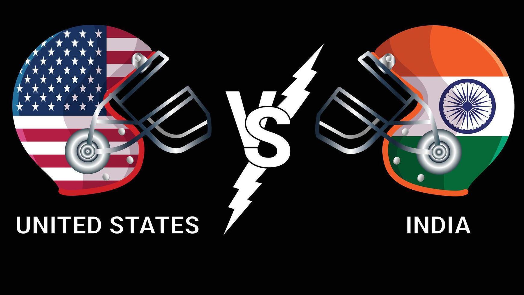 United States vs India 3D Illustration flags over cricket Helmet for Versus Match with Black Background vector