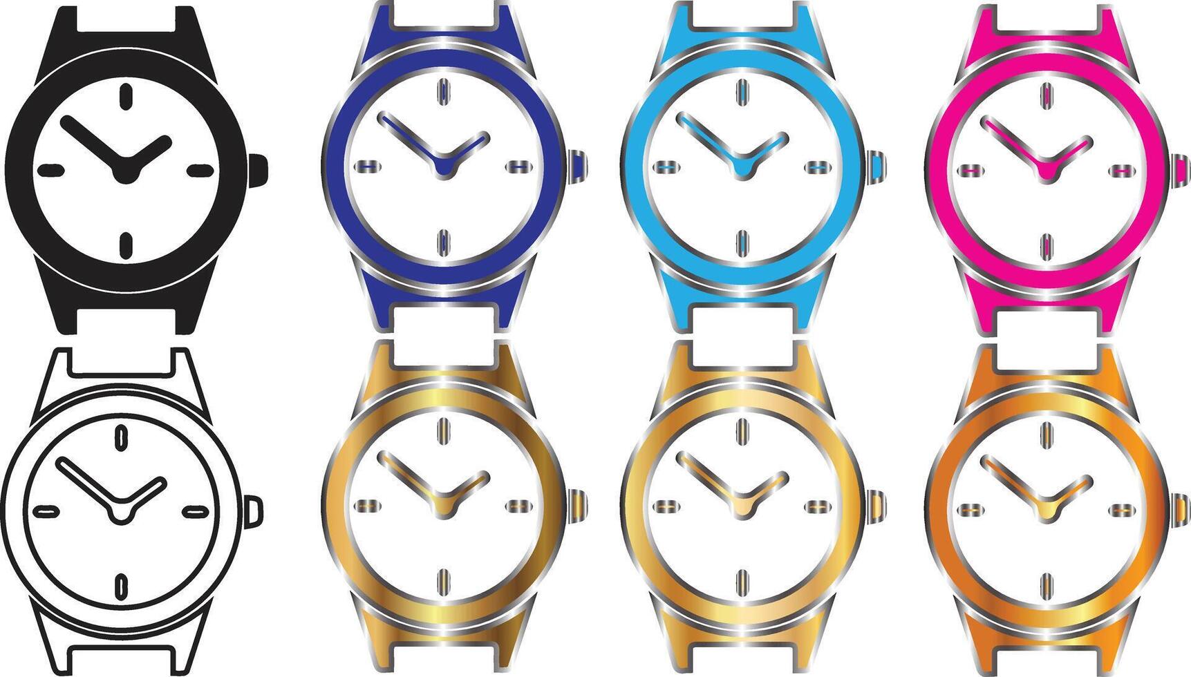 Watches set bundle with black blue sky blue pink and golden color clock watches vector