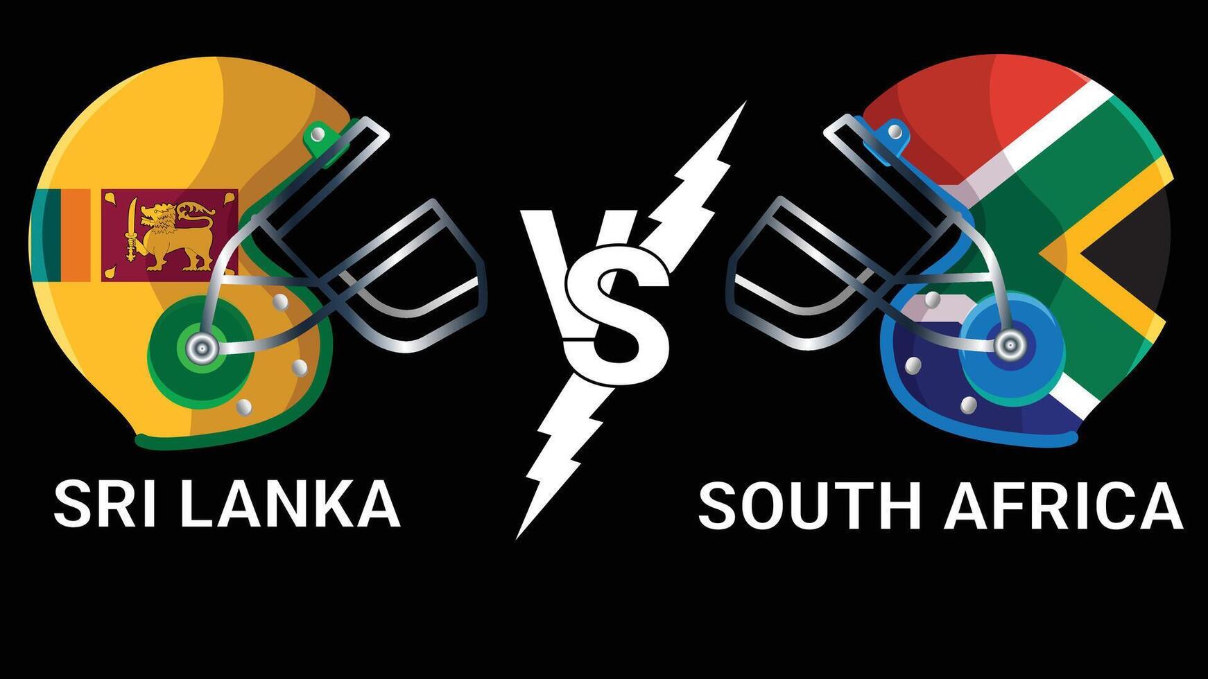 Sri Lanka Vs South Africa 3D Illustration. SL VS SA flags over cricket Helmet for Versus Match with Black Background vector