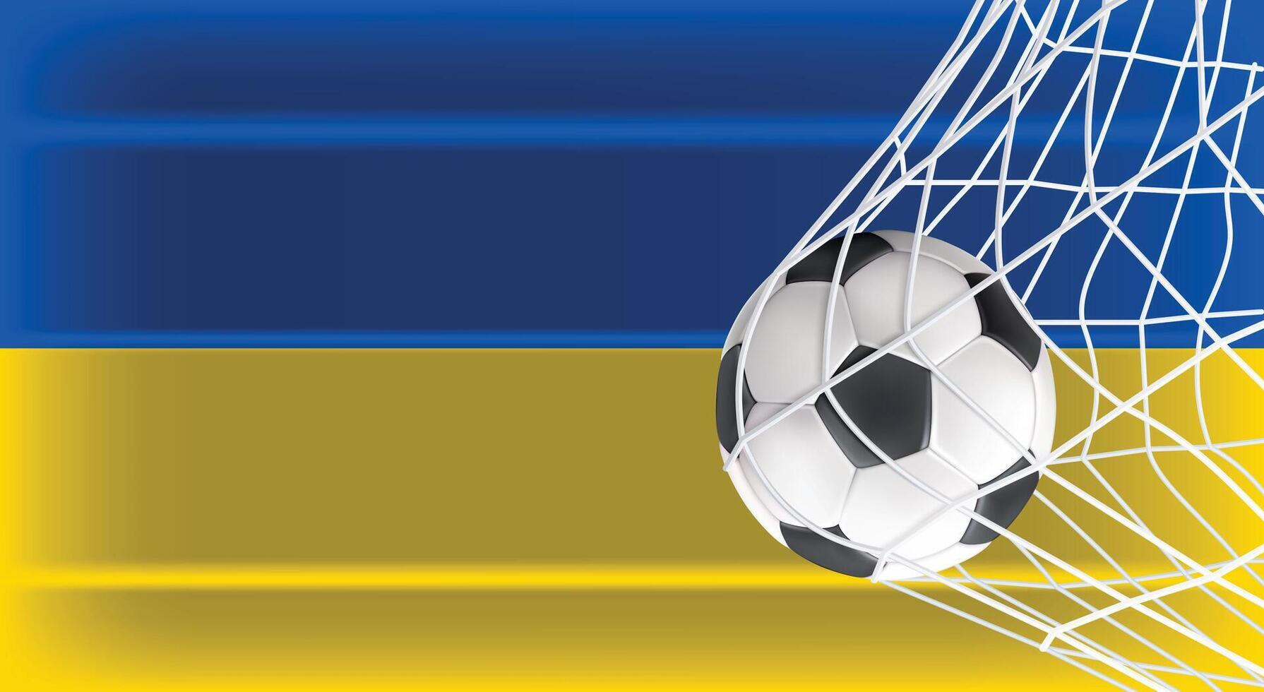 Soccer or Football ball in Goal Net Isolated on Ukraine Shaded Flag, Sports Accessory Equipment for Playing Game, Championship vector
