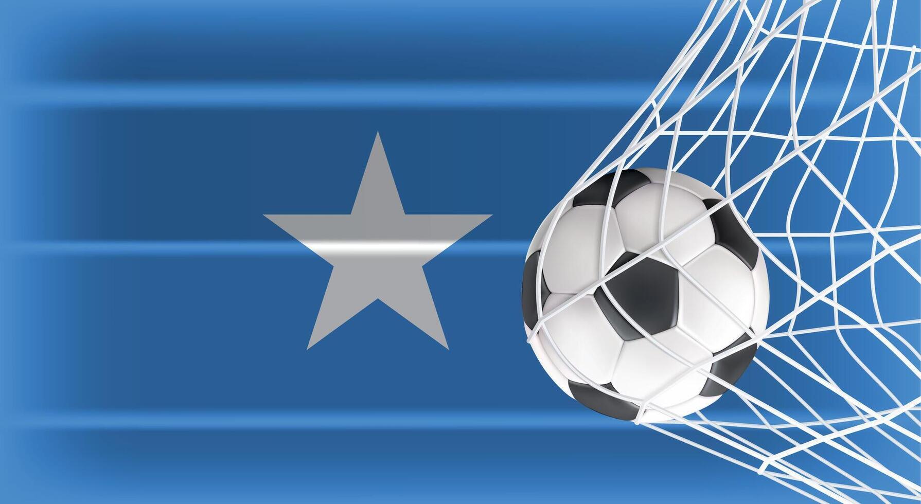 Soccer or Football ball in Goal Net Isolated on Somalia Shaded Flag, Sports Accessory Equipment for Playing Game, Championship and Competition Design vector