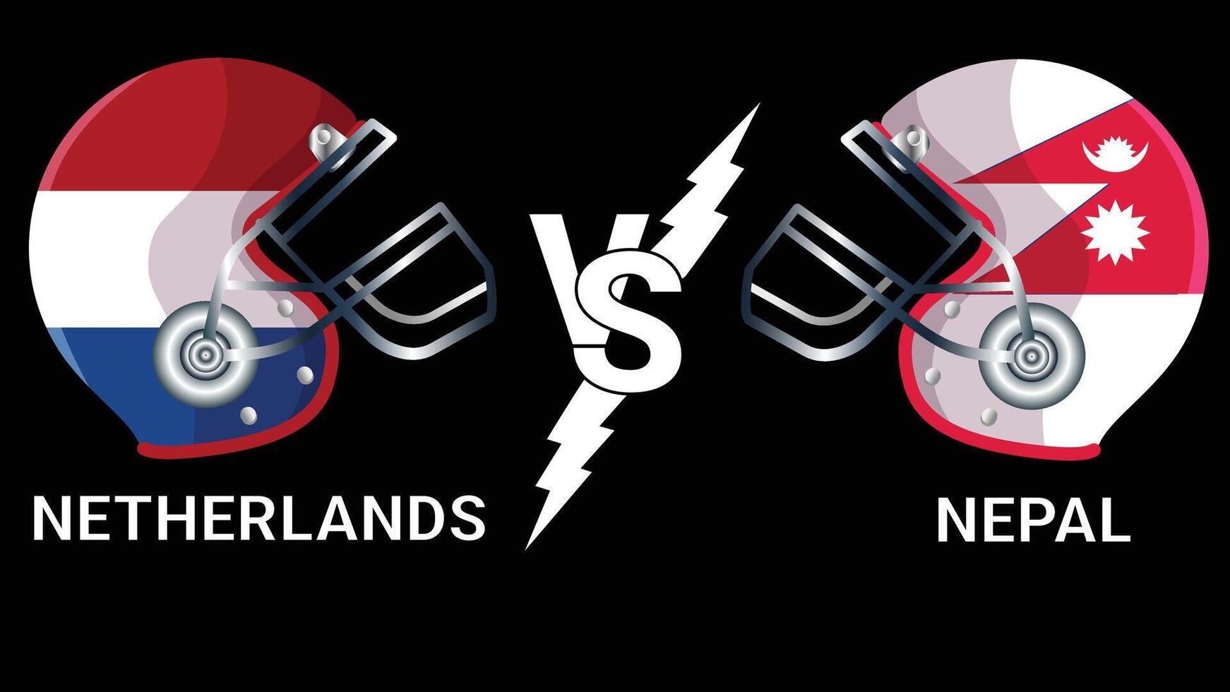 Netherlands Vs Nepal 3D Illustration flags over cricket Helmet for Versus Match with Black Background vector