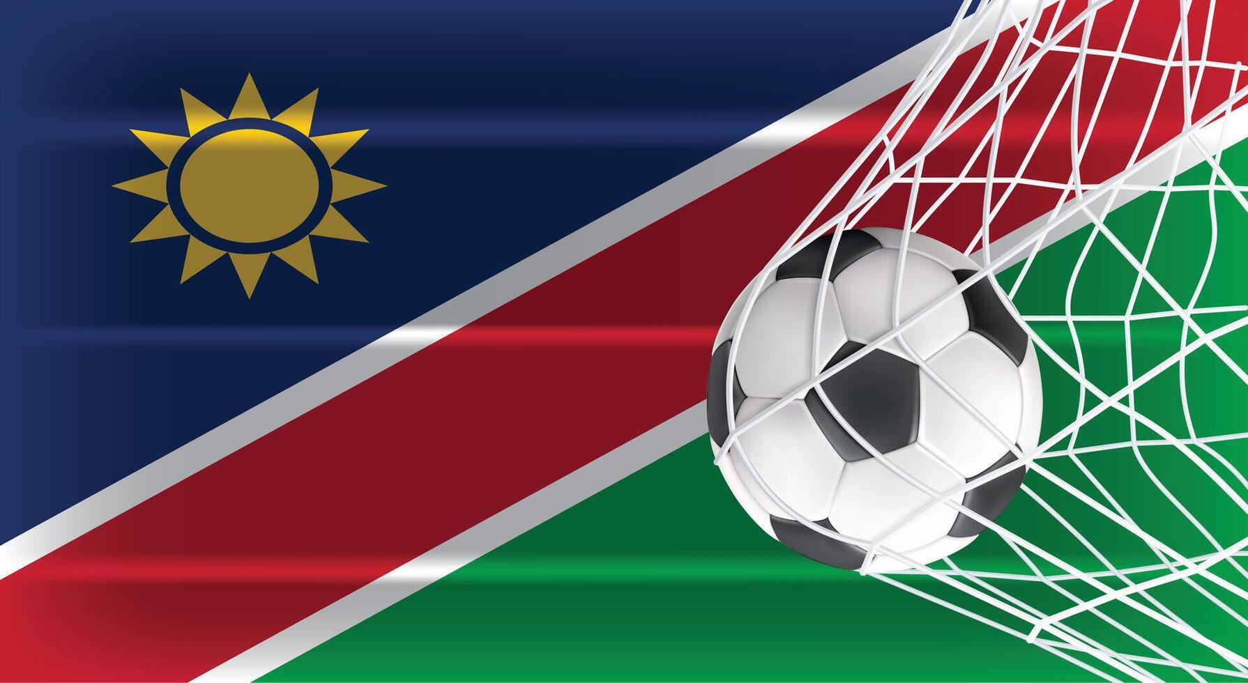 Soccer or Football ball in Goal Net Isolated on Namibia Shaded Flag, Sports Accessory Equipment for Playing Game, Championship and Competition Design vector