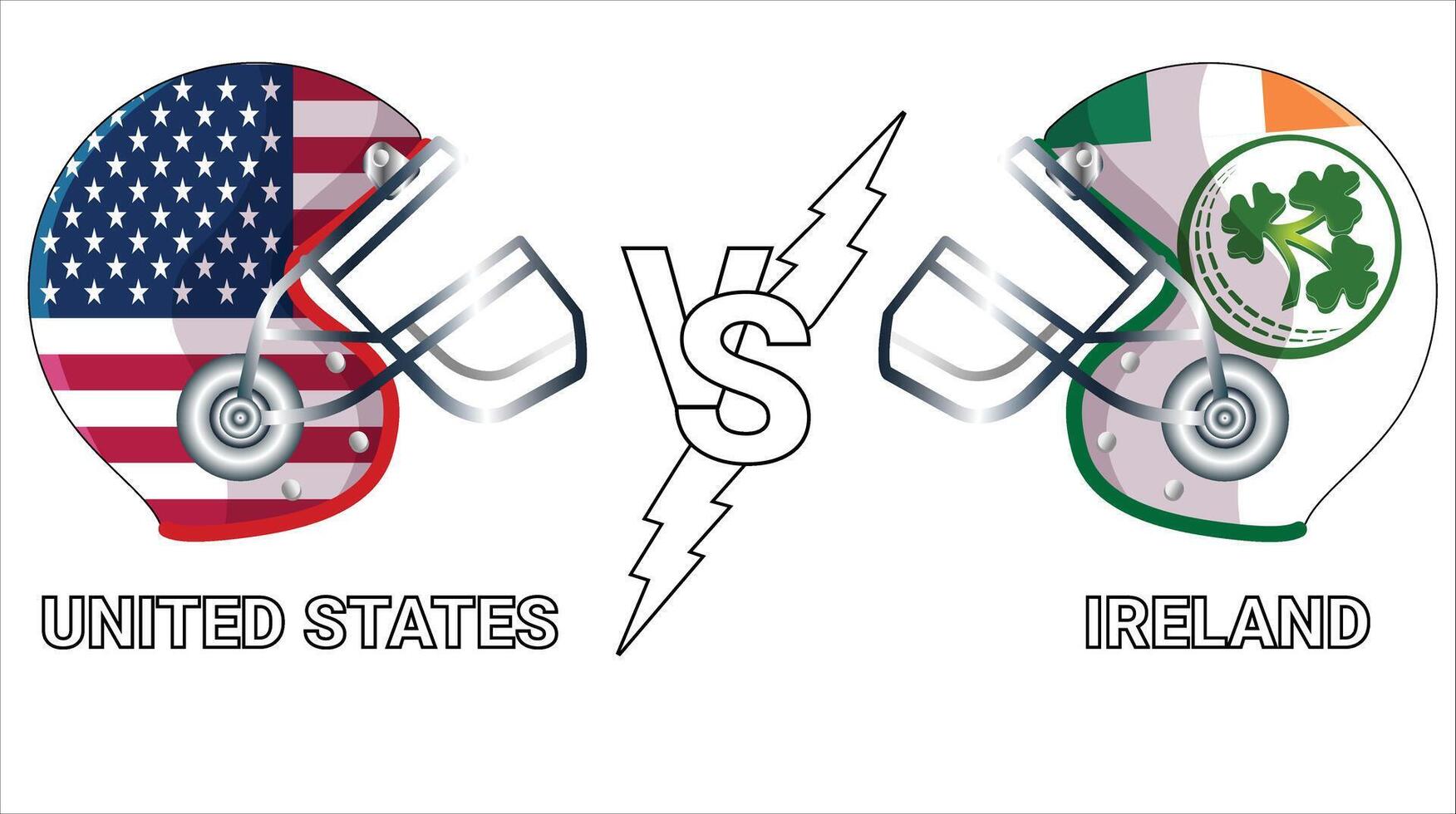 Versus match between United States and Ireland with 3D flags on cricket helmets vector
