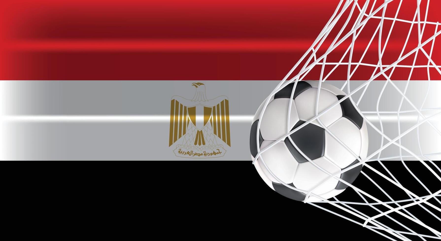 Soccer or Football ball in Goal Net Isolated on Egypt Shaded Flag, Sports Accessory Equipment for Playing Game, Championship and Competition Design vector