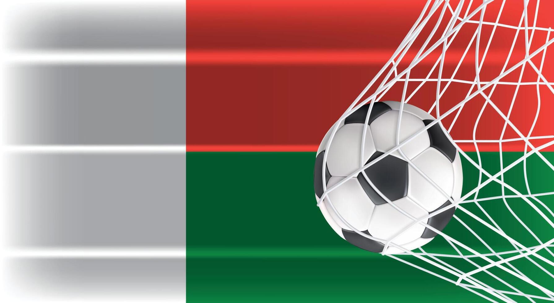 Soccer or Football ball in Goal Net Isolated on Madagascar Shaded Flag, Sports Accessory Equipment for Playing Game, Championship vector