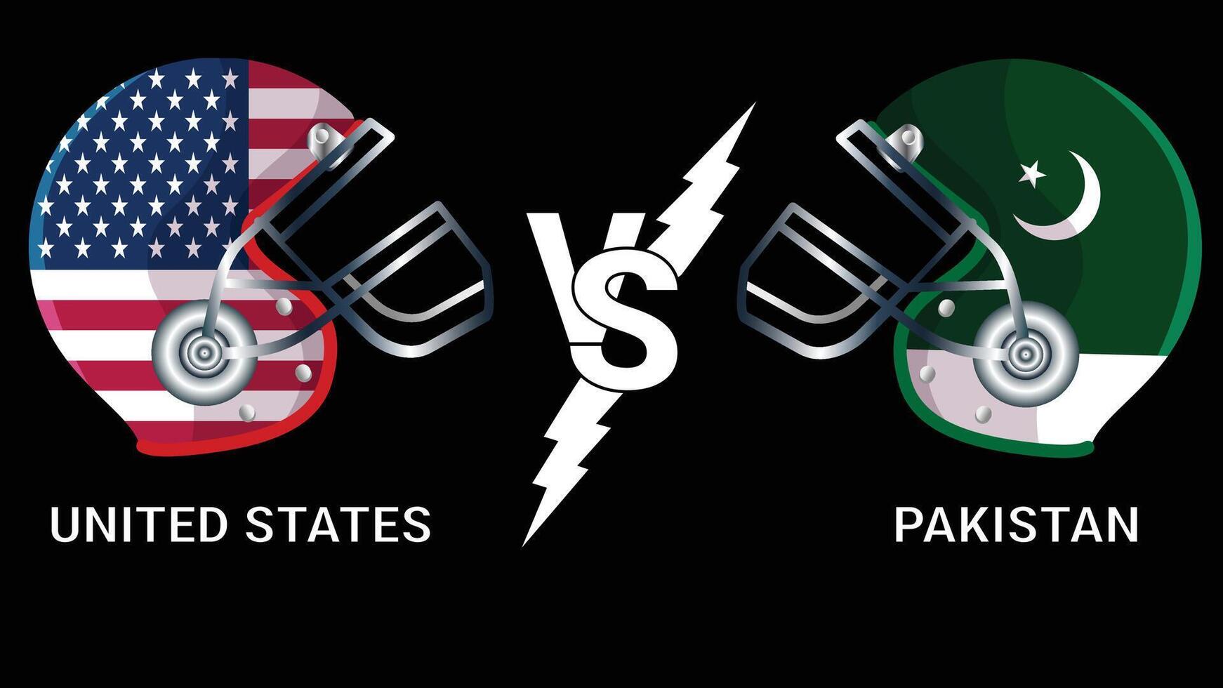 United States Vs Pakistan 3D Illustration flags over cricket Helmet for Versus Match with Black Background vector