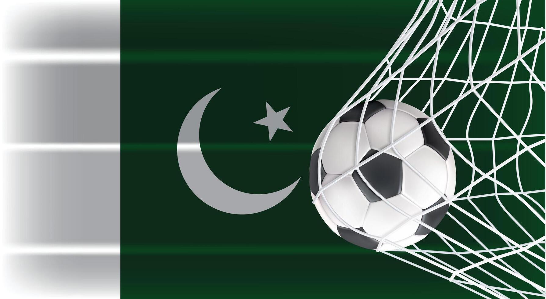 Soccer or Football ball in Goal Net Isolated on Pakistan Shaded Flag, Sports Accessory Equipment for Playing Game, Championship and Competition Design vector