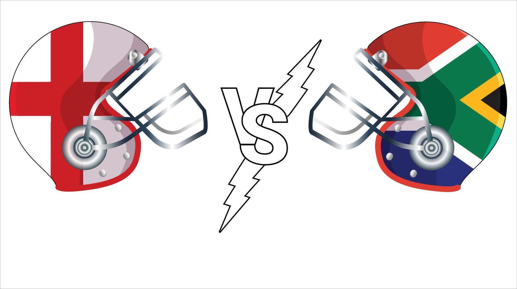 England vs South Africa 3D Illustration flags over cricket Helmet for Versus Match with Transparent Background vector
