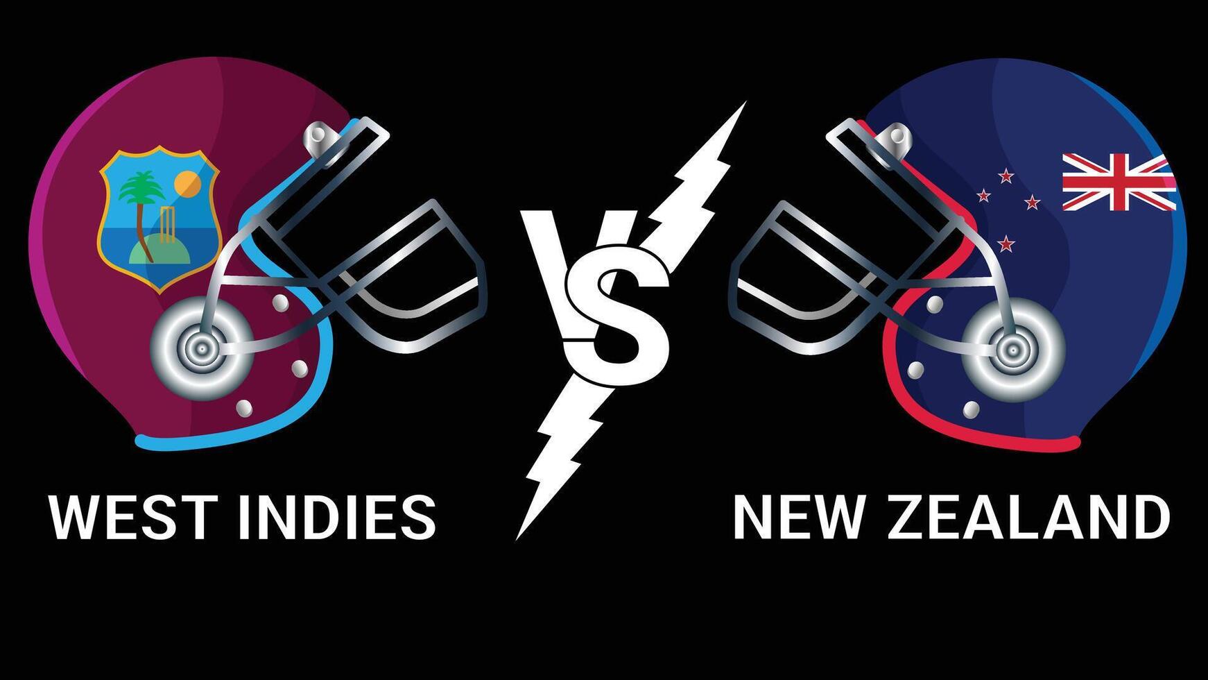 West Indies vs New Zealand 3D Illustration of Cricket Helmets and Flags vector