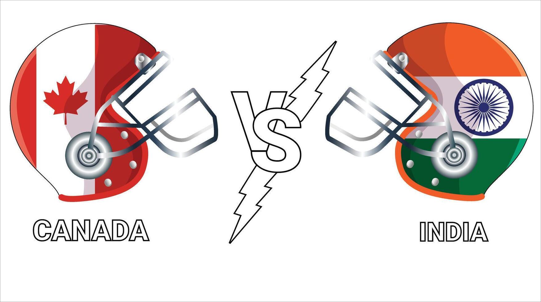 Versus match between Canada and India with 3D flags on cricket helmets vector