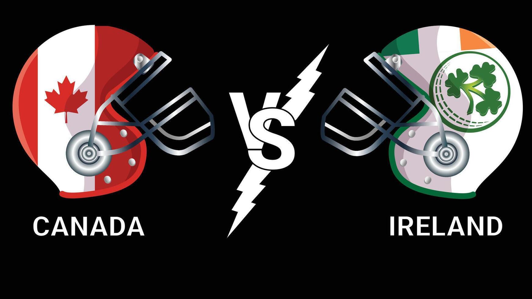Canada Vs Ireland 3D Illustration flags over cricket Helmet for Versus Match with Black Background vector