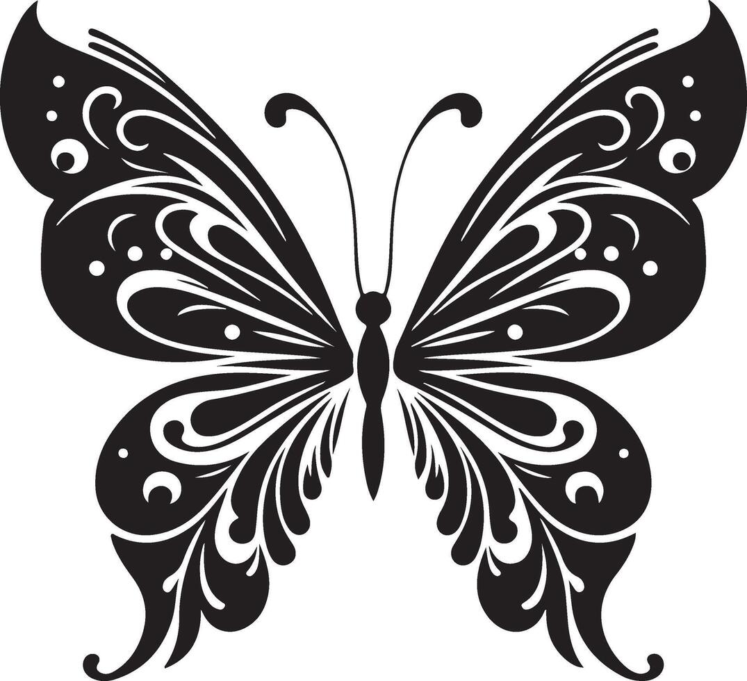 Butterfly silhouette, symmetrical wings, delicate shapes vector