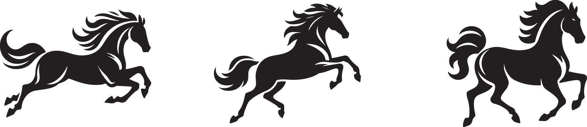 Horse silhouette sets galloping, dynamic pose, simple clean lines vector