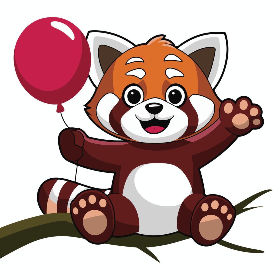 Adorable Red Panda sitting on a tree branch Cartoon Flat StyleWeb vector