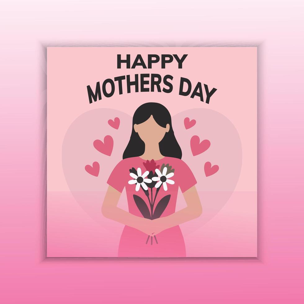 Happy mothers day event poster mother and daughter with flowers vector