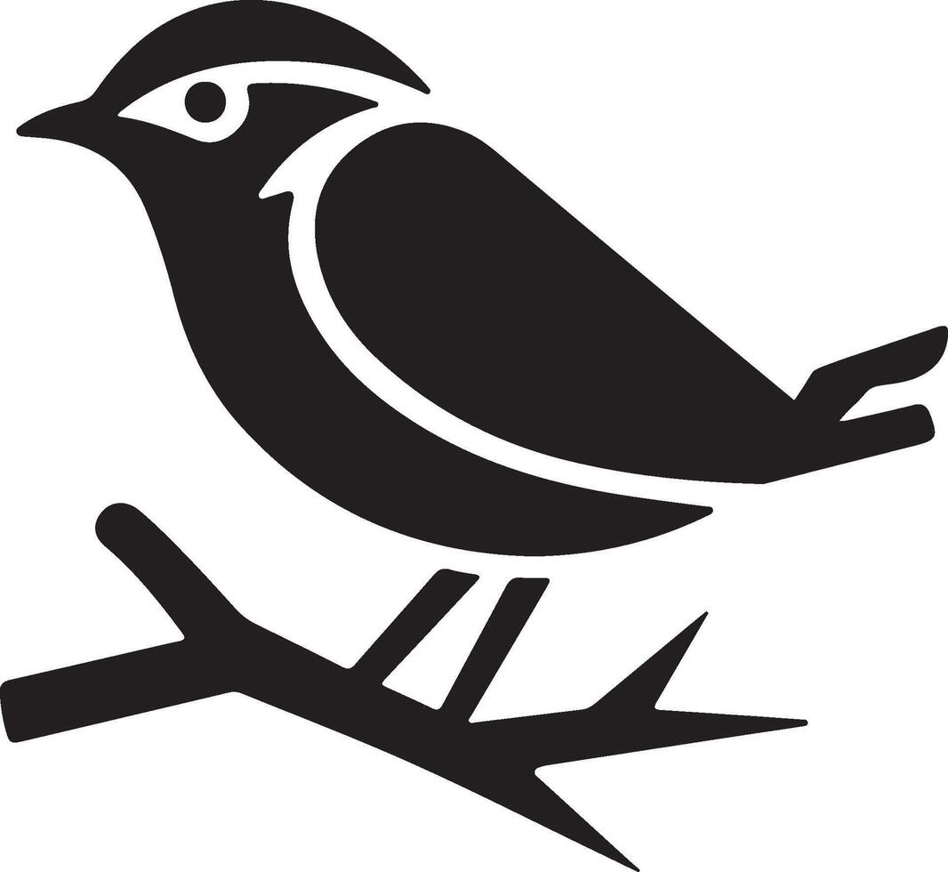Bird silhouette perched on a branch sharp lines vector