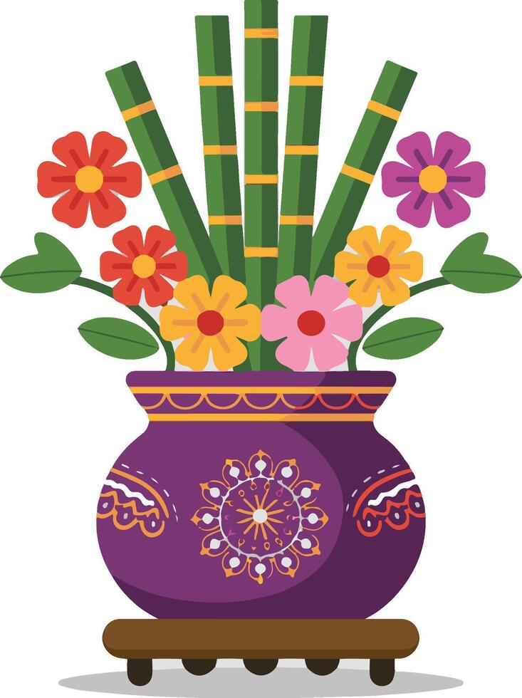 A purple vase rice pot for pongal harvest festival flat design vector