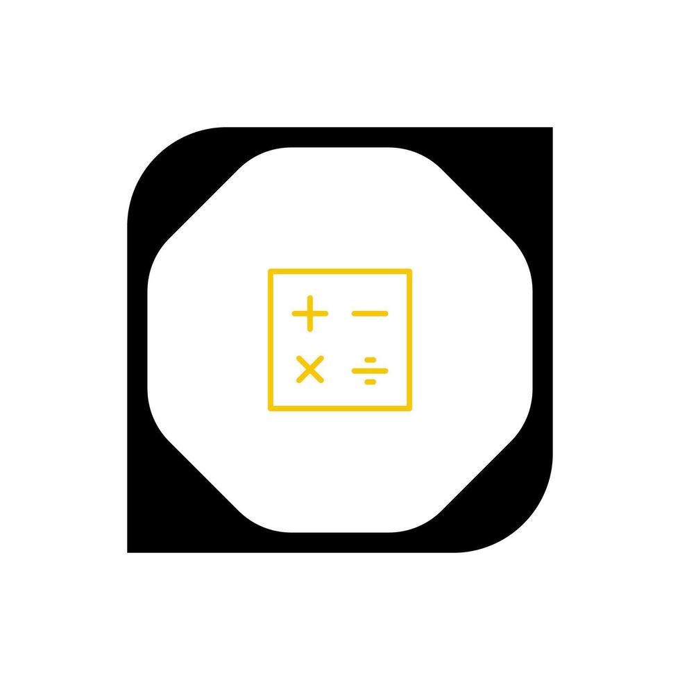 A black and yellow square with a calculator icon vector
