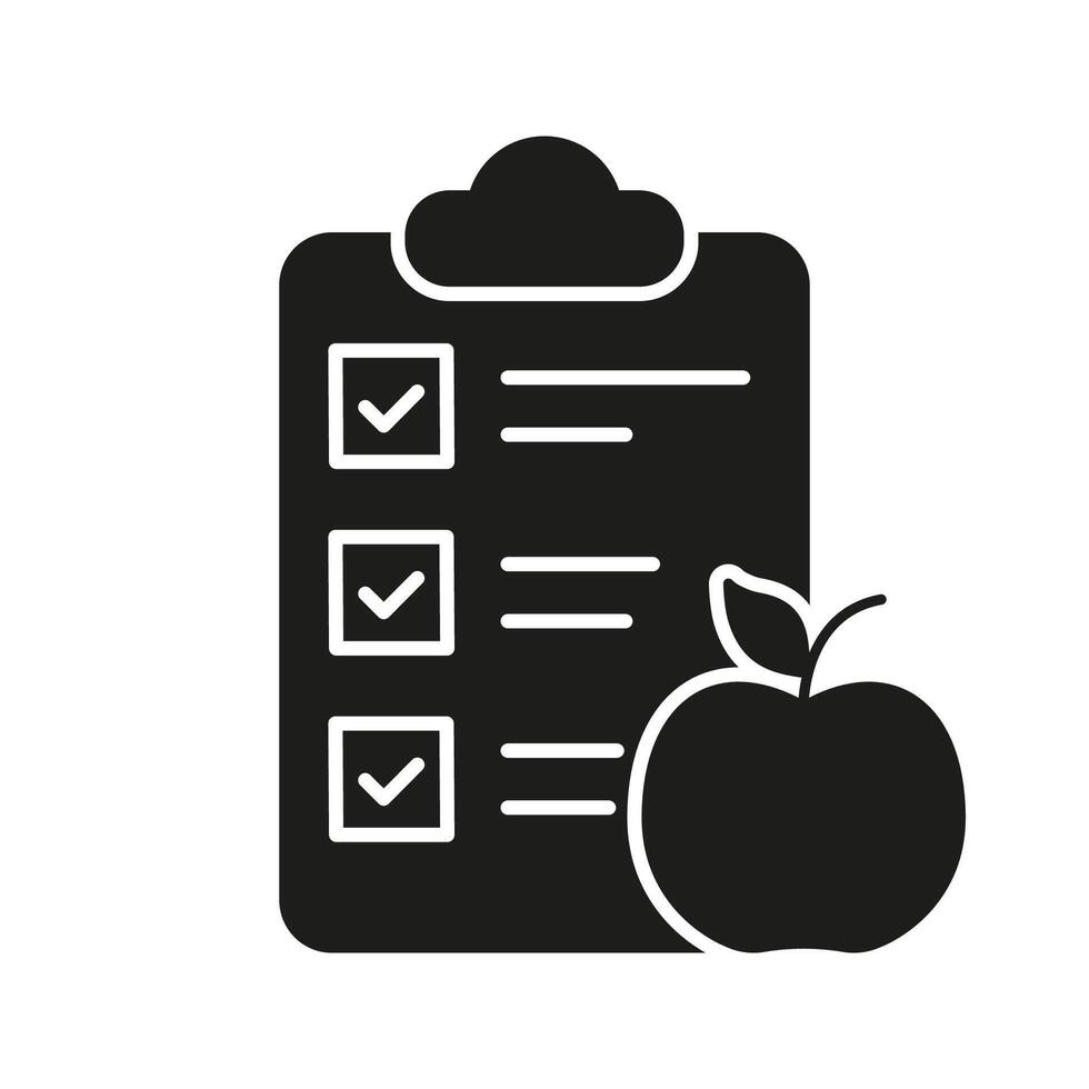 Checklist With Apple Silhouette Icon, Diet Planning And Weight Management. Nutritious Food Choices And Weight Control. Illustration vector