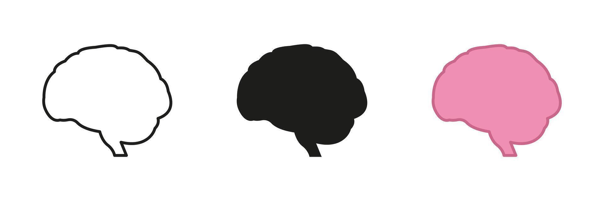 Human Brain Anatomy Icon Set for Healthcare and Science Concept. Pink and Black Brain Sign. Internal organ. Isolated Illustration vector