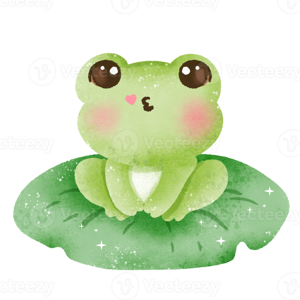 A watercolor hand drawn cute illustration for love valentines day invitations greetings heart printable a frog sitting on a lily pad png