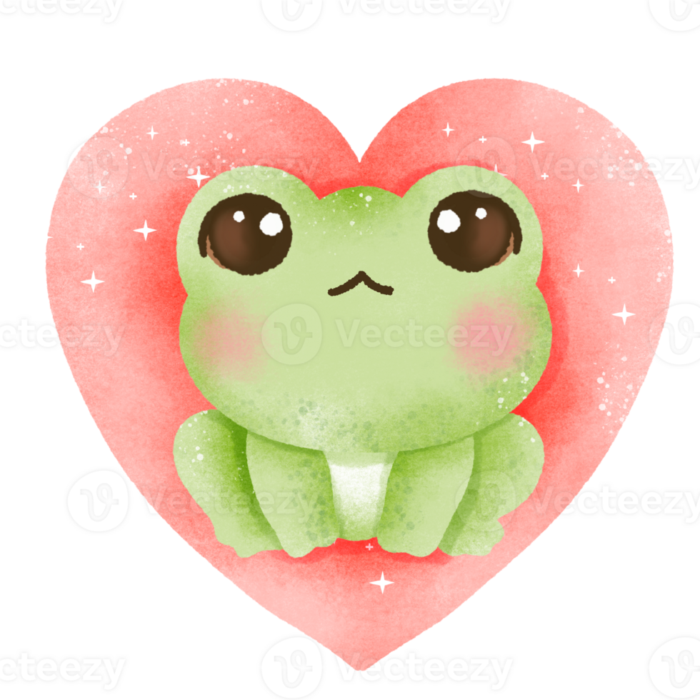 A watercolor hand drawn cute illustration for love valentines day invitations greetings heart printable a frog inside a giant heart png