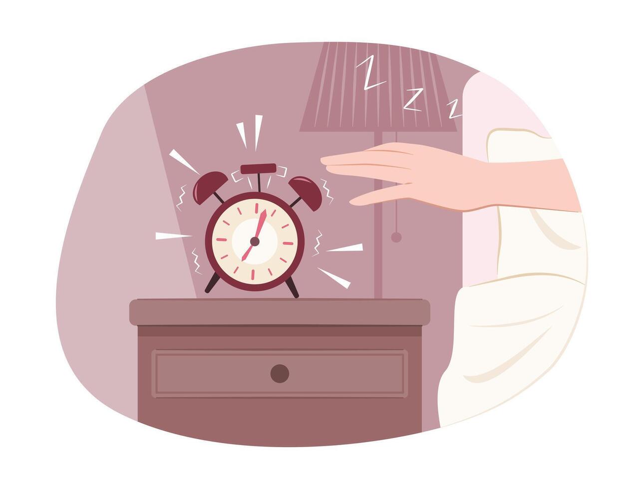 Human Hand Turning Off the Alarm Clock by the Bedside for Sleep Concept Illustration Clip Art vector