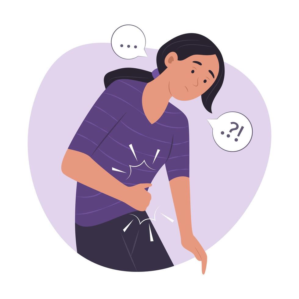Woman Suffering from Stomachache for Abdominal Pain Concept Illustration vector