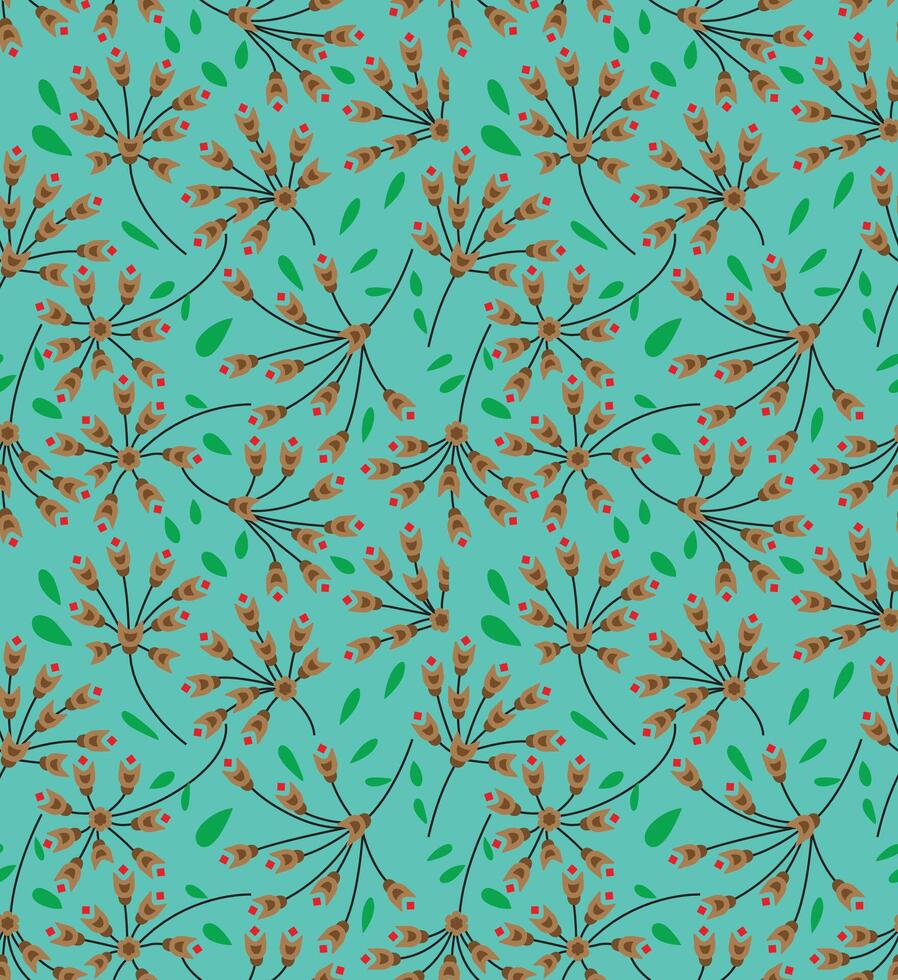 A pattern with leaves and flowers on a turquoise background vector