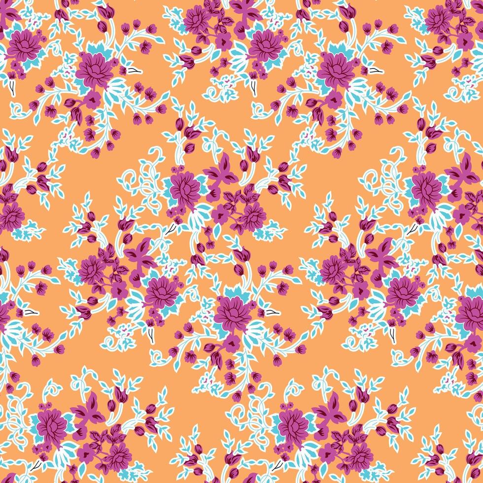 A pattern with purple flowers on an orange background vector
